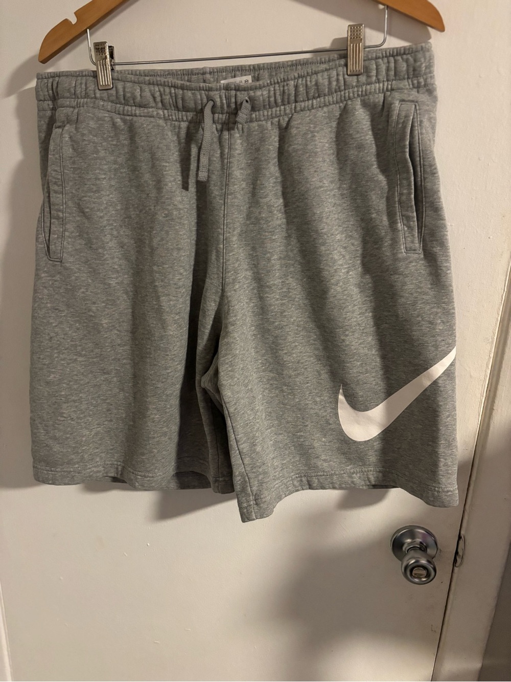Nike Men's Gray Athletic Shorts with White Swoosh